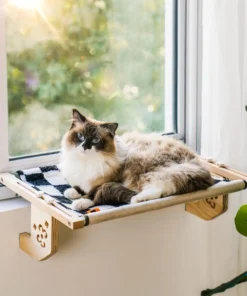 Mewoofun Cat Window Perch Wood Metal Frame Easy to Assemble for Windowsill Bedside Drawer and Cabinet More Beige Chessboard - AliExpress 15