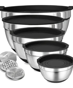8pcs Mixing Bowls with Airtight Lids Stainless Steel Mixing Bowl Set, Attachments Bottoms, Black Kitchen Bowls, Baking Serving - AliExpress 15