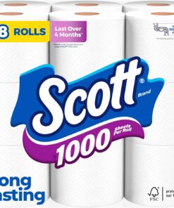 1000 Toilet Paper, 18 Rolls, Septic-Safe, 1-Ply Toilet Tissue