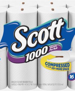 1000 Toilet Paper, 18 Rolls, Septic-Safe, 1-Ply Toilet Tissue